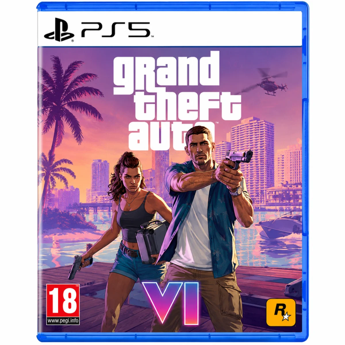 GTA 6 PS5 cover art with distorted typography reading BPS5 and gRand theft aut 18 instead of proper Grand Theft Auto VI branding